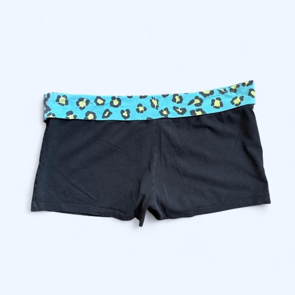 No Boundaries black boy shorts with teal and lime green leopard print foldover w - Picture 4 of 5